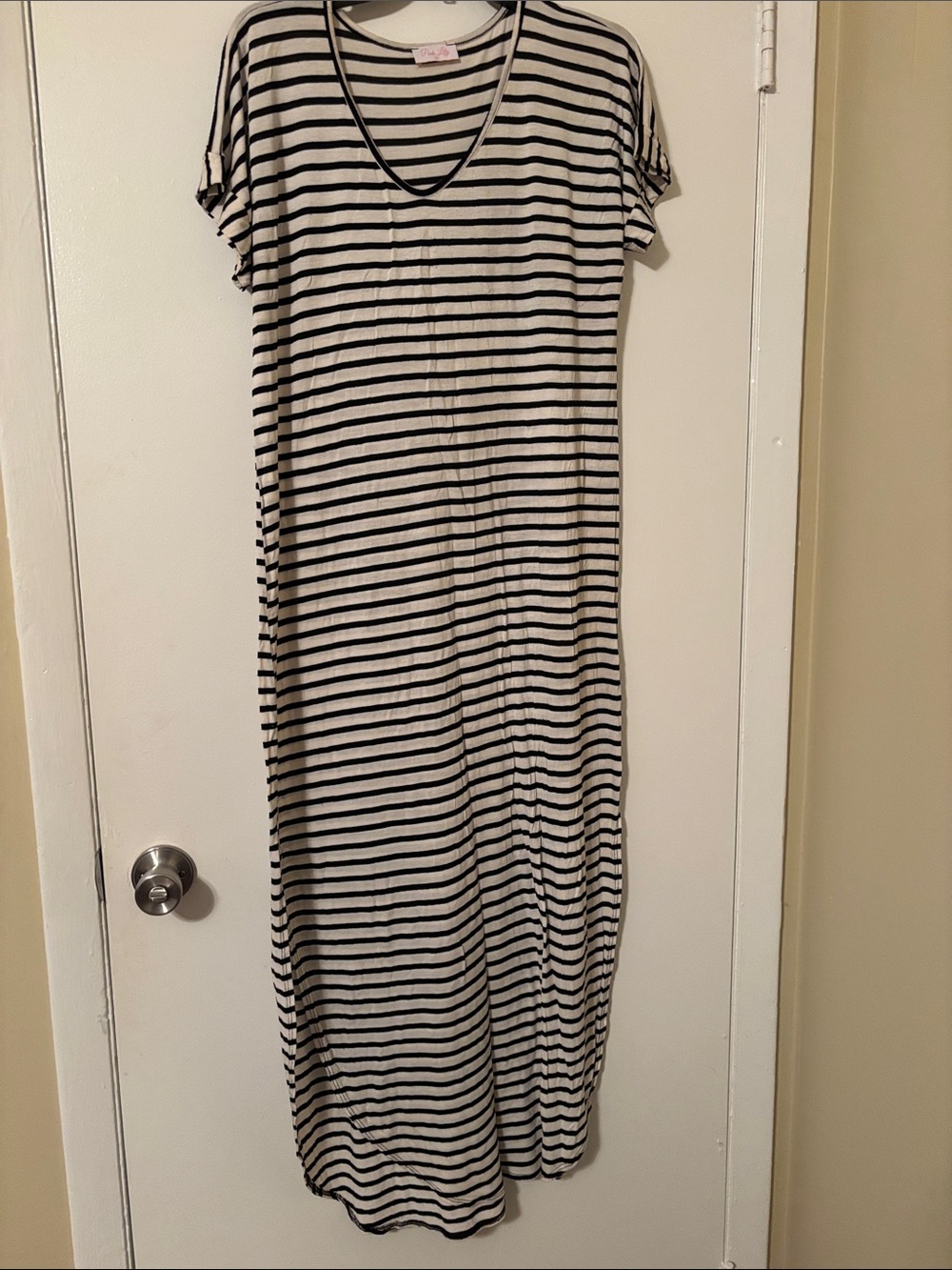 Pink Lily Black and White Striped Maxi Dress